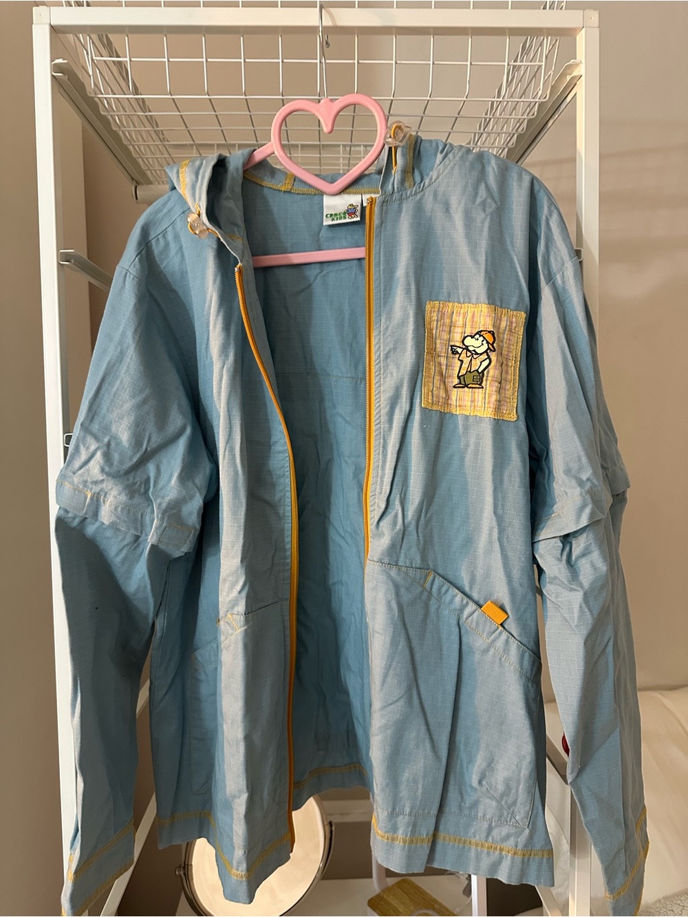 Children's Blue Hooded Raincoat with Yellow Trim